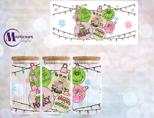 GRINCH PINK ORNAMENTS 2-16 0Z-UV DTF CUP WRAP