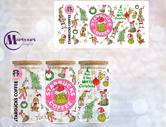 GRINCH PINK STARBUCKS-16 0Z-UV DTF CUP WRAP