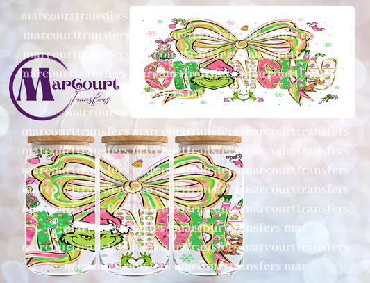 GRINCHY PREPPY BOW-16 0Z-UV DTF CUP WRAP