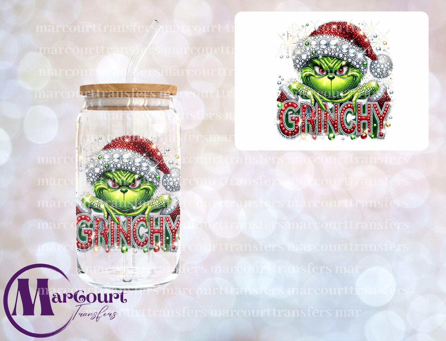GRINCH RED FAUX SPARKLES-DECAL-UV DTF CUP WRAP