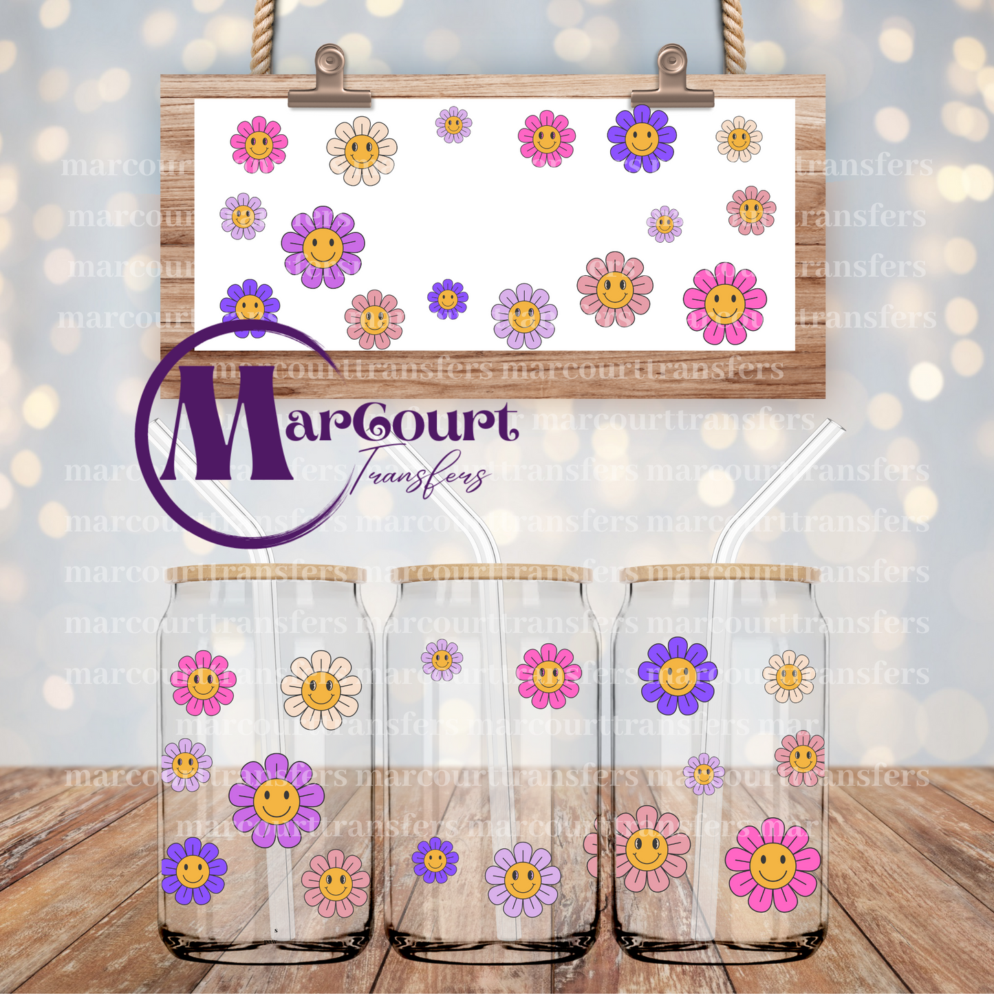 GROOVY FLOWER WITH BLANK NAME SPACE-16 0Z-UV DTF CUP WRAP