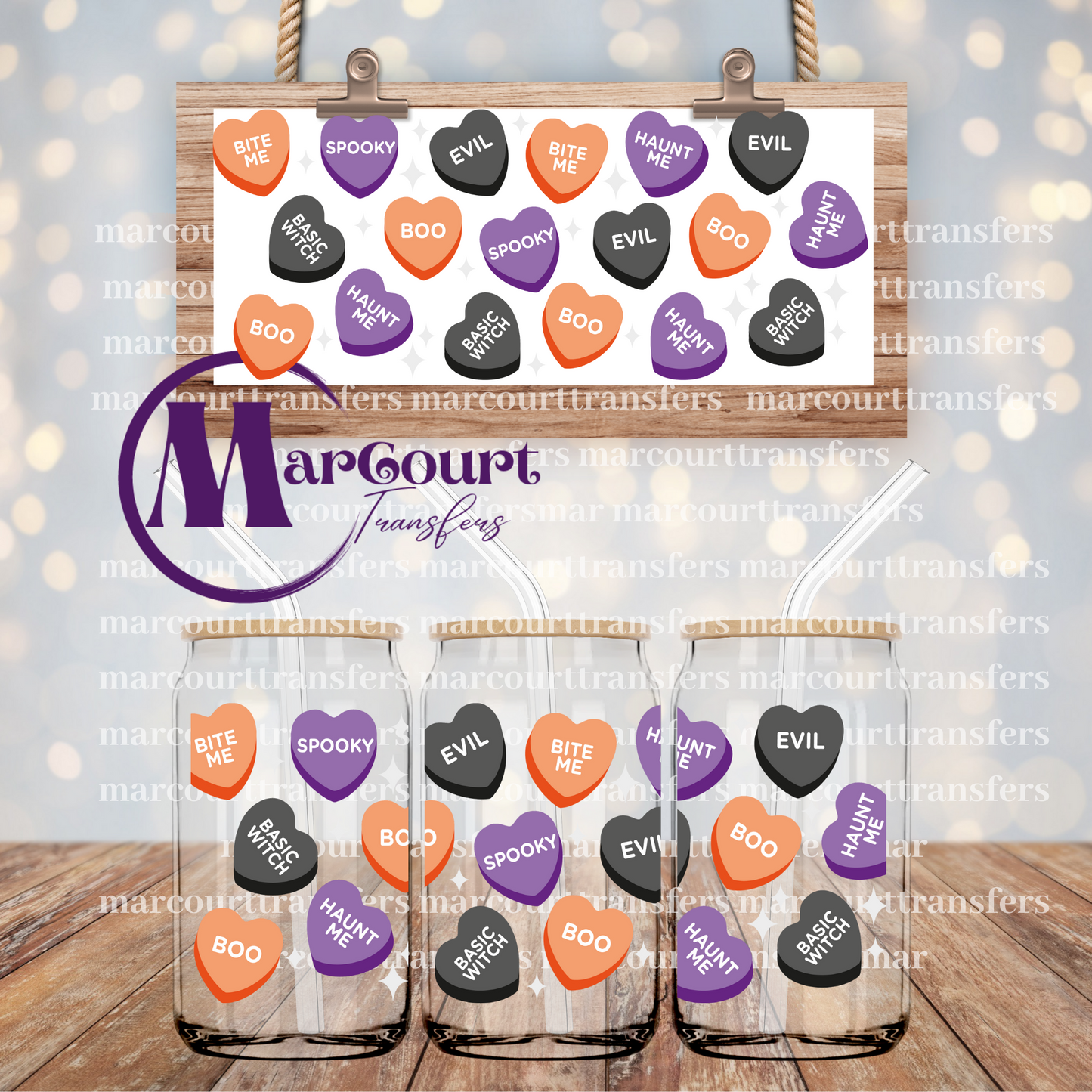 HALLOWEEN CANDY HEARTS-16 0Z-UV DTF CUP WRAP