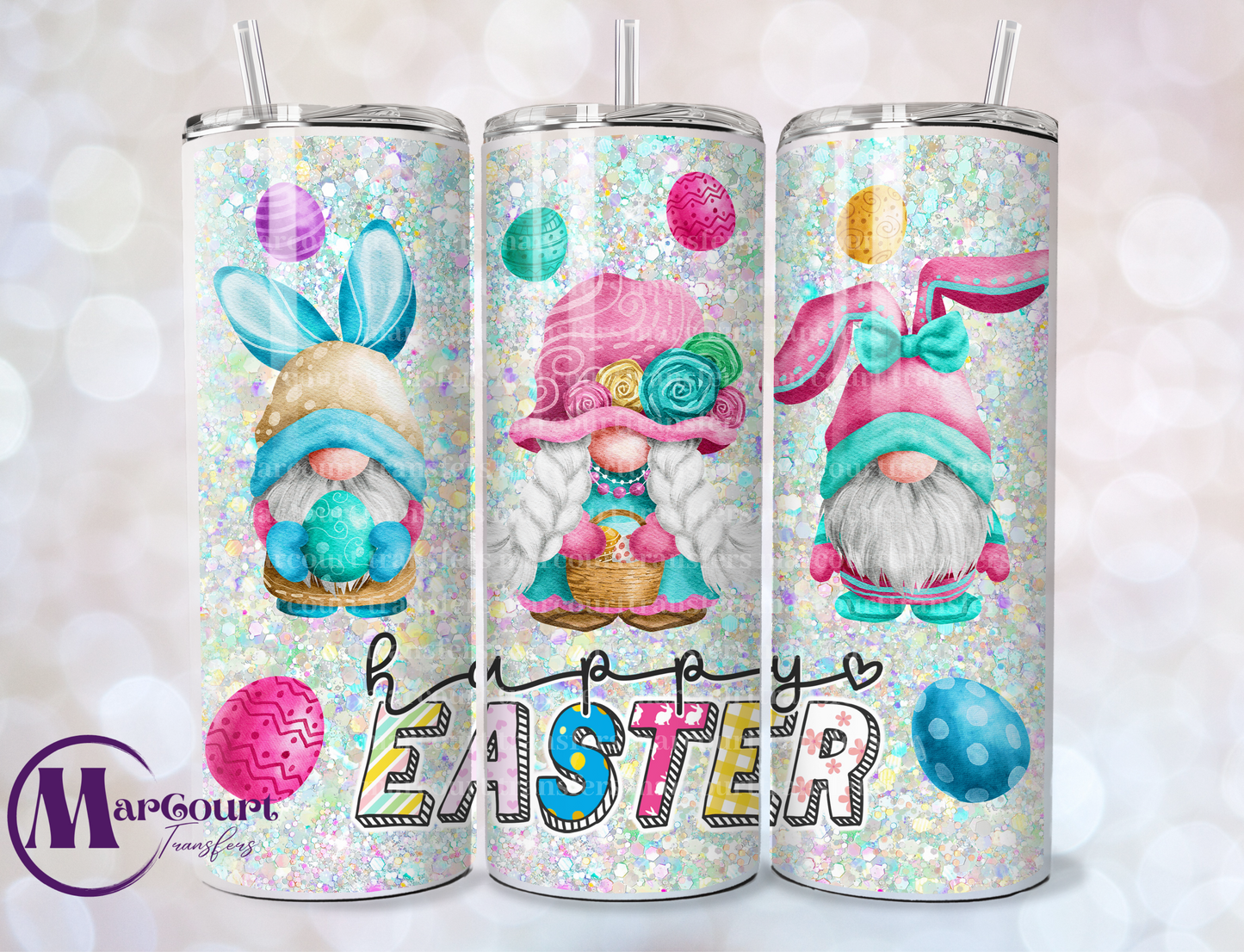 HAPPY EASTER GLITTER GNOMES-SKINNY TUMBLER TRANSFER