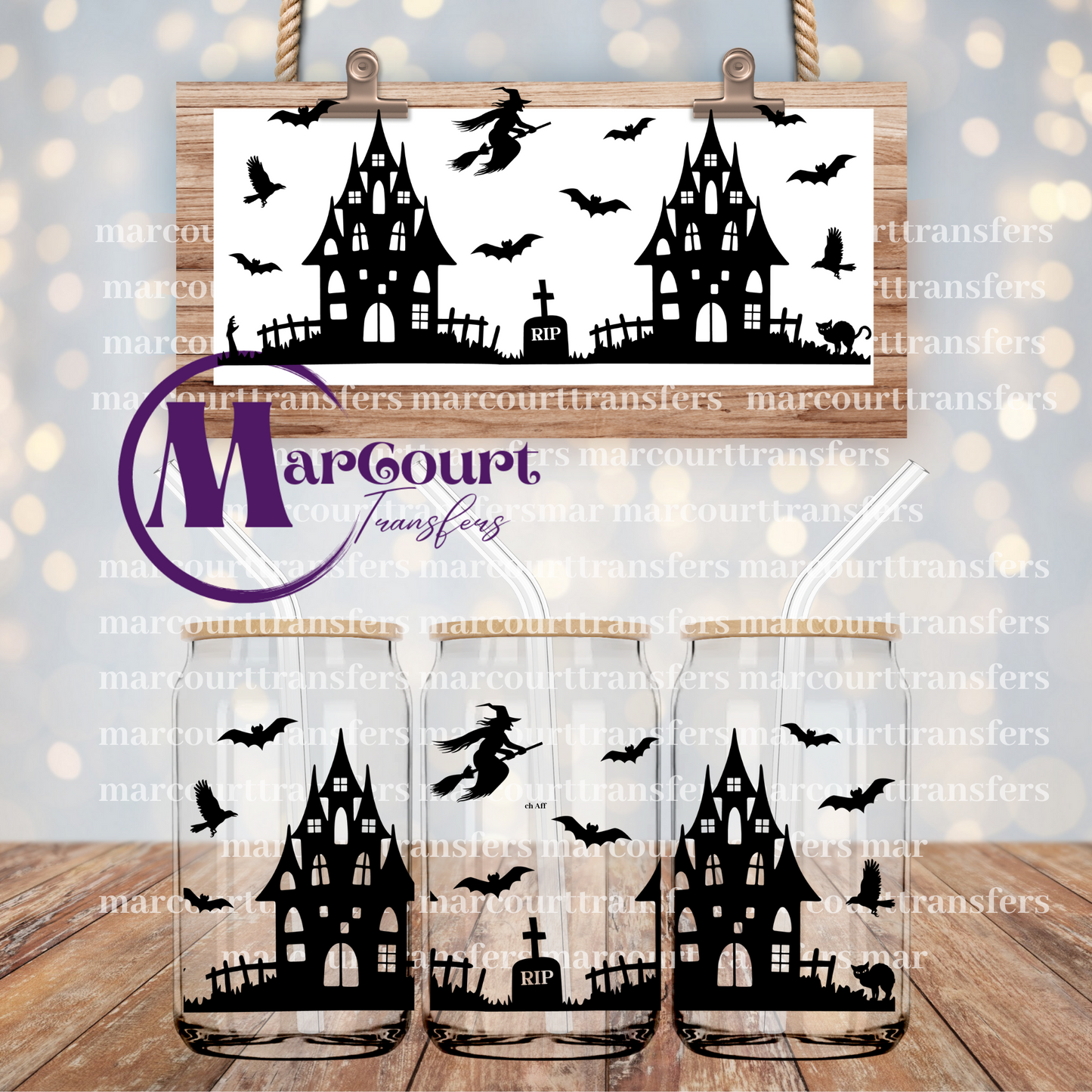 HAUNTED HOUSE THEME-16 0Z-UV DTF CUP WRAP