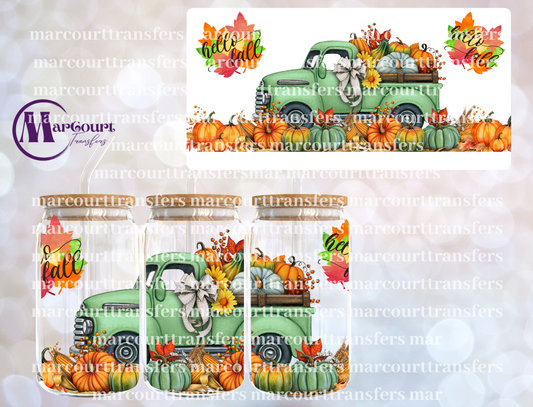 HELLO FALL GREEN TRUCK-16 0Z-UV DTF CUP WRAP