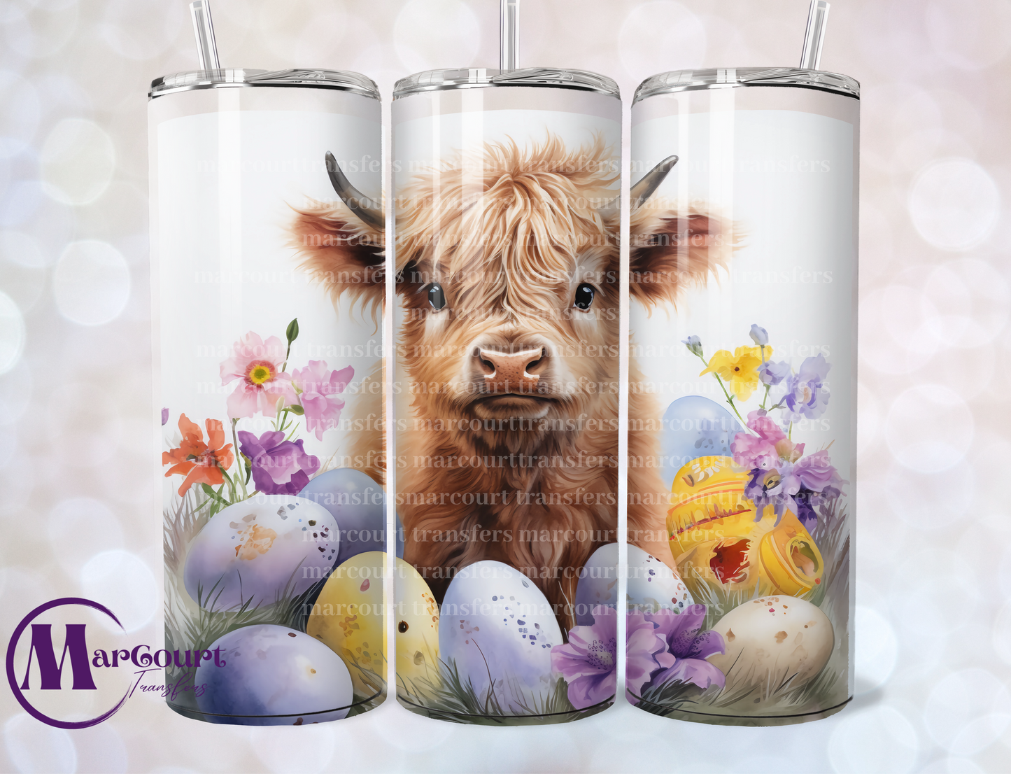 HIGHLAND COW WITH EASTER EGGS-SKINNY TUMBLER TRANSFER