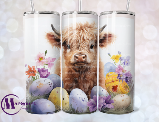 HIGHLAND COW WITH EASTER EGGS-VINYL SKINNY TRANSFER