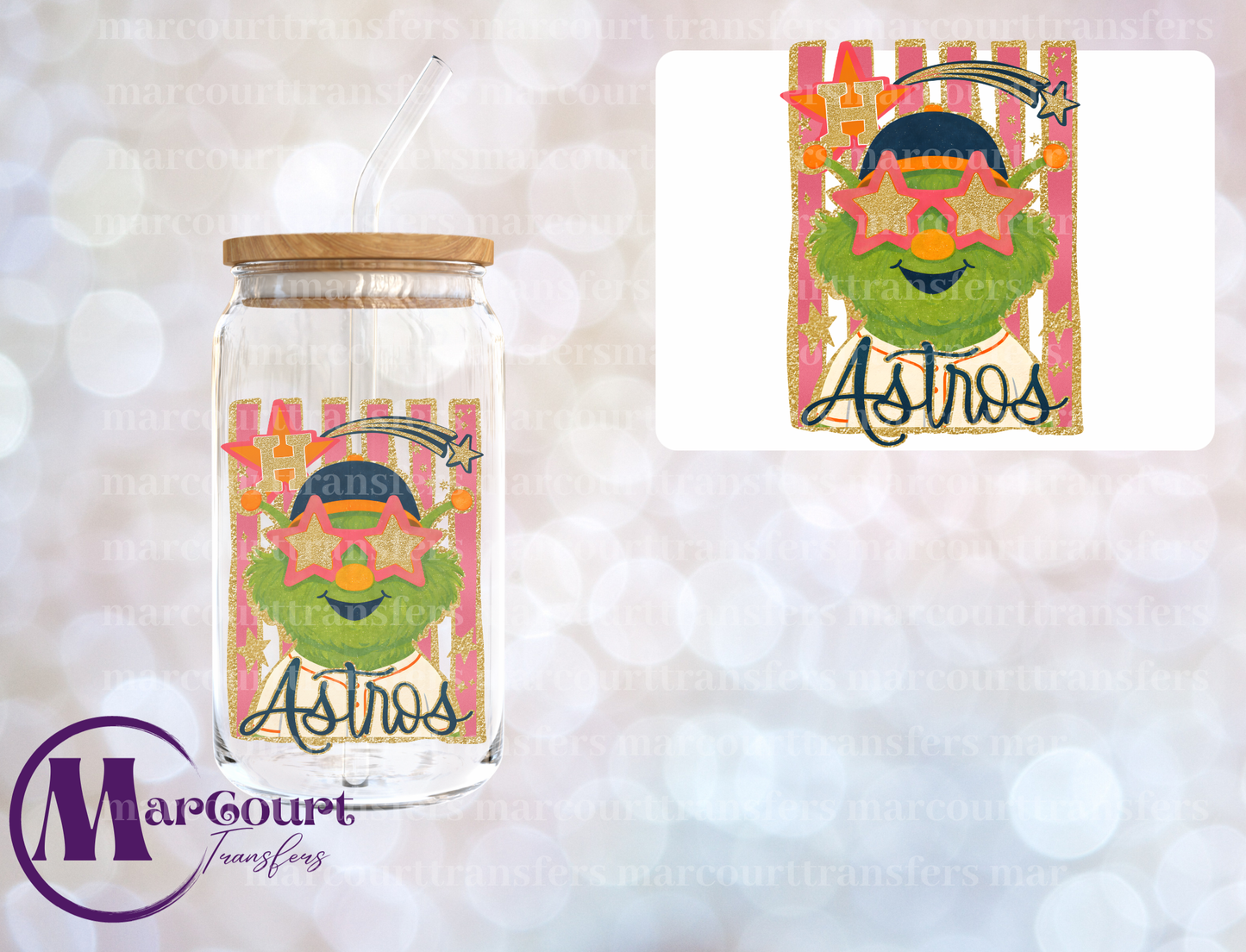 FAUX GLITTER HOUSTON ASTROS MASCOT-DECAL-UV DTF CUP WRAP