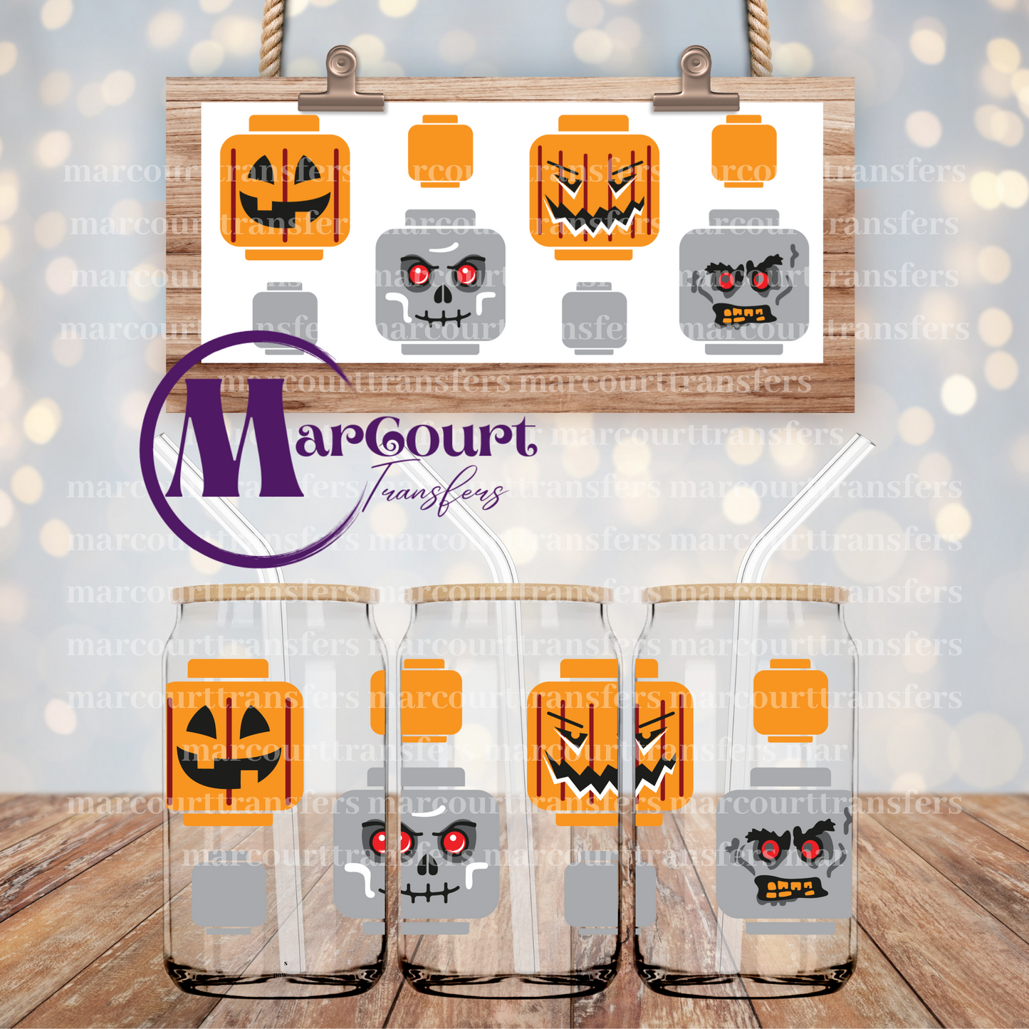 HALLOWEEN LEGO HEADS-16 0Z-UV DTF CUP WRAP