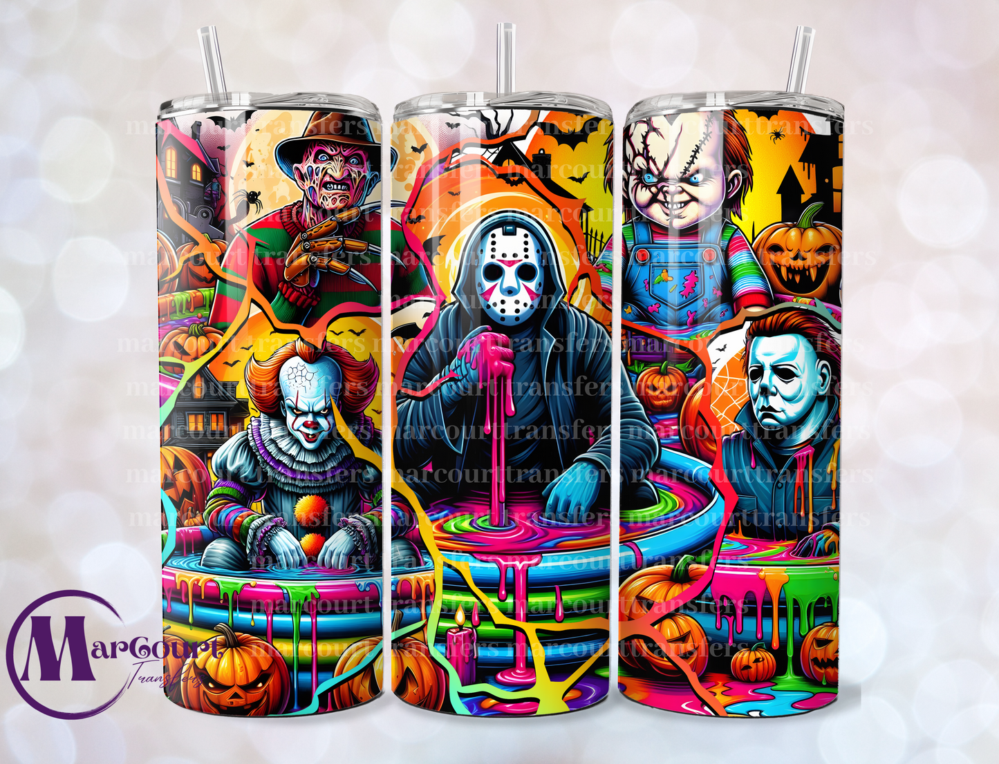 HALLOWEEN SCARY GUYS-SKINNY TUMBLER TRANSFER