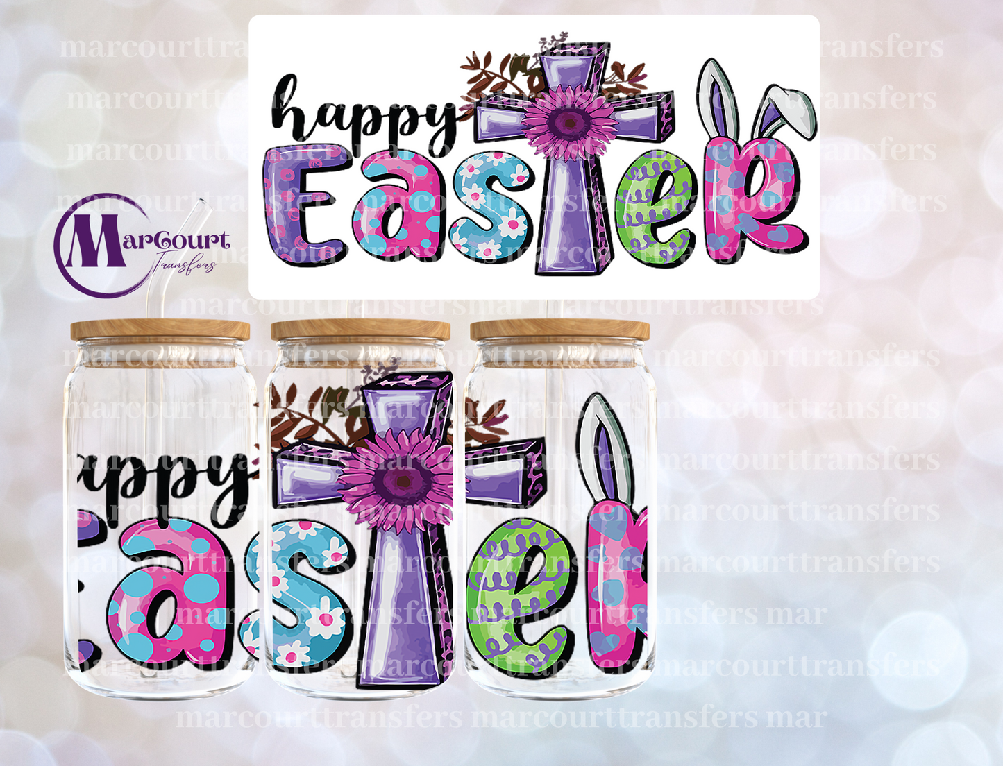 HAPPY EASTER CROSS-16 0Z-UV DTF CUP WRAP *rts