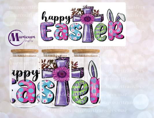 HAPPY EASTER CROSS-16 0Z-UV DTF CUP WRAP *rts