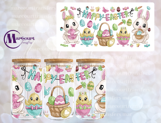 HAPPY EASTER BUNNIES AND CHICKS-16 0Z-UV DTF CUP WRAP