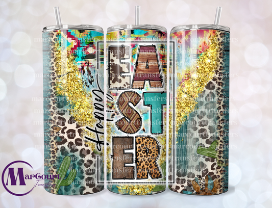 HAPPY EASTER GOLD GLITTER ANIMAL PRINT -SKINNY TUMBLER TRANSFER (SUBLIMATION)