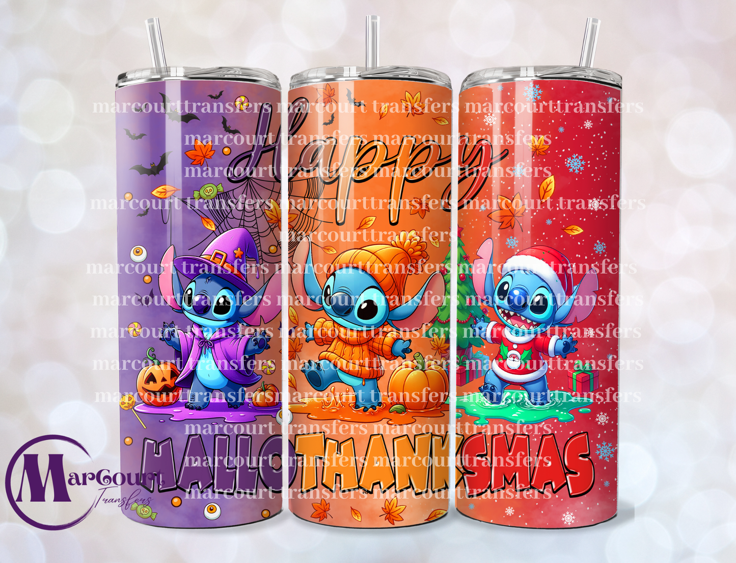 HAPPY HALLOWTHANKMAS STITCH-SKINNY TUMBLER TRANSFER