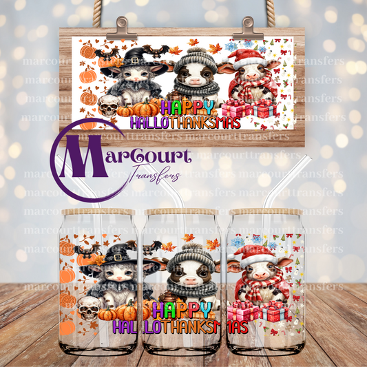 HAPPYHALLOTHANKSMAS BABY COWS-16 0Z-UV DTF CUP WRAP