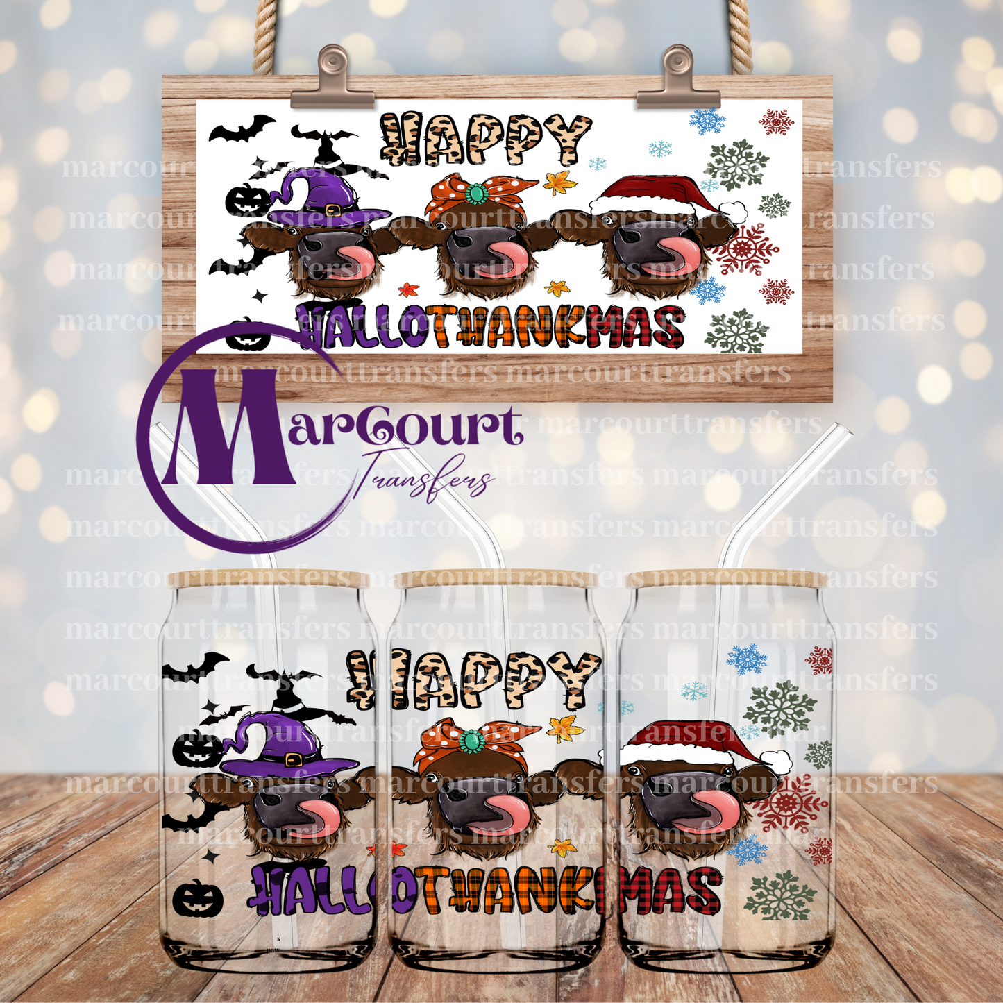 HAPPYHALLOTHANKMAS COWS-16 0Z-UV DTF CUP WRAP