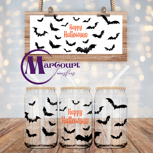 HAPPY HALLOWEEN BATS-16 0Z-UV DTF CUP WRAP