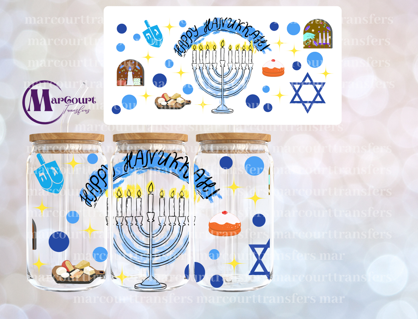 HAPPY HANNUKKAH-16 0Z-UV DTF CUP WRAP