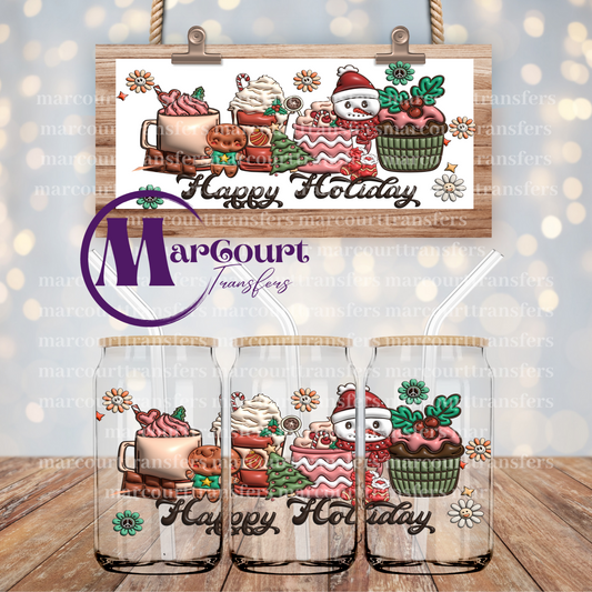 HAPPY HOLIDAY INFLATED-16 0Z-UV DTF CUP WRAP