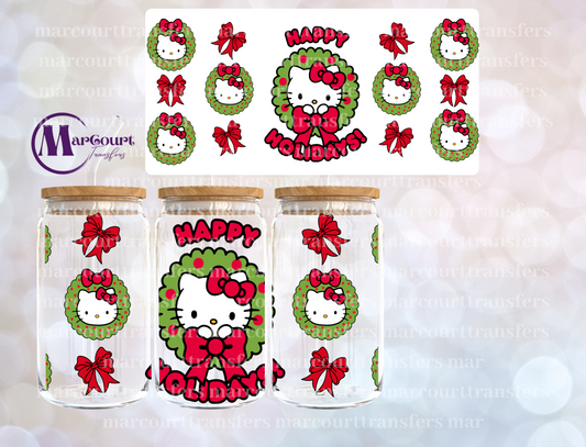 HAPPY HOLIDAYS KITTY-16 0Z-UV DTF CUP WRAP