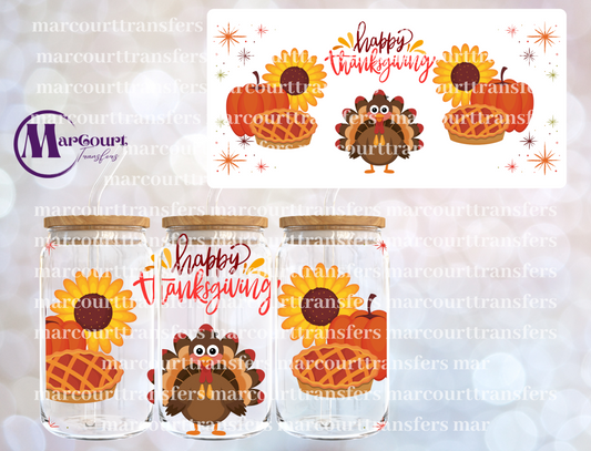 HAPPY THANKSGIVING TURKEY AND PIE-16 0Z-UV DTF CUP WRAP