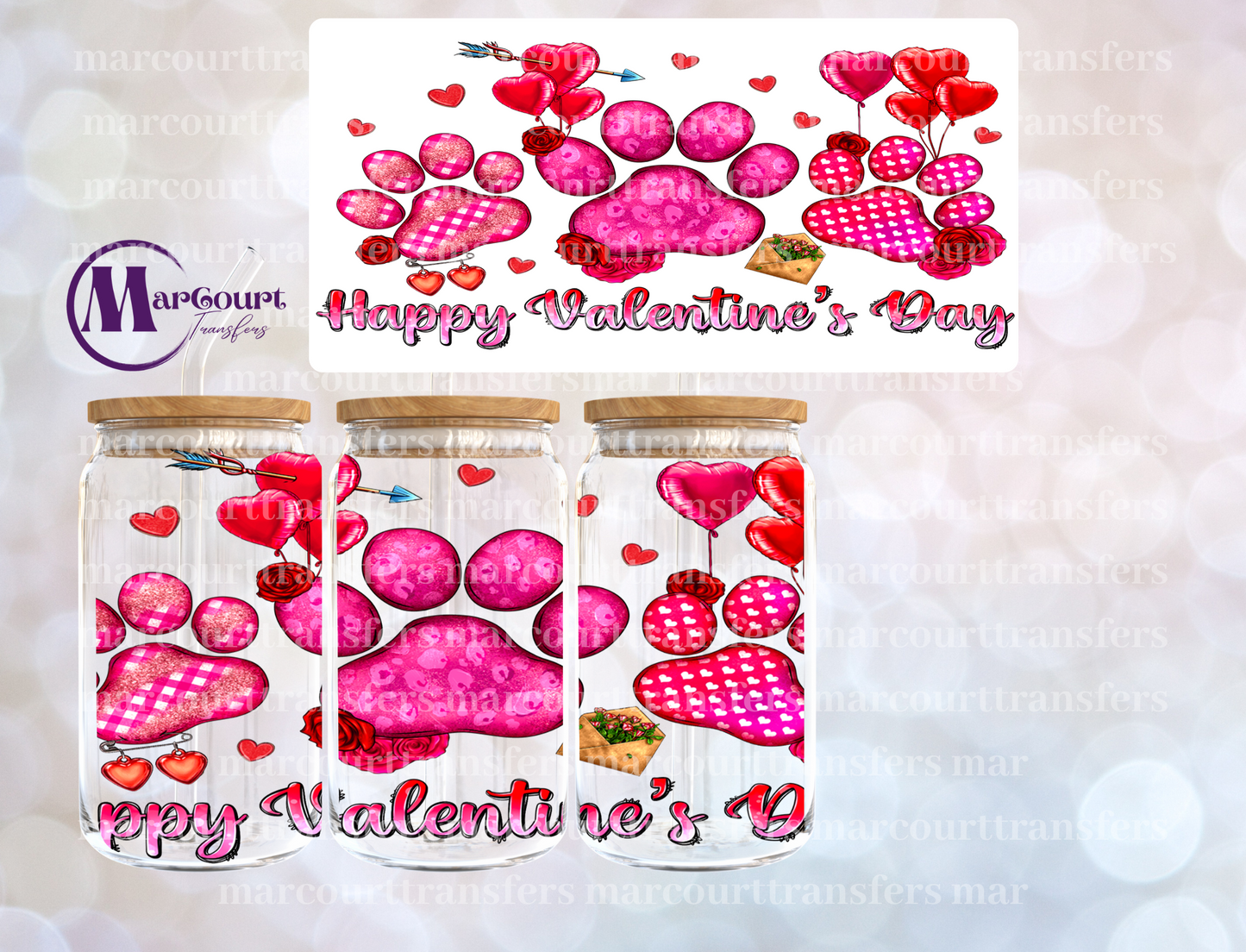 HAPPY VALENTINE'S DAY PAWS-16 0Z-UV DTF CUP WRAP