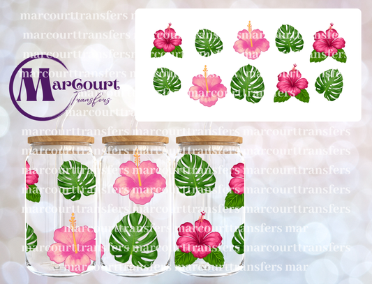 HAWAIIAN FLOWERS PINK-16 0Z-UV DTF CUP WRAP