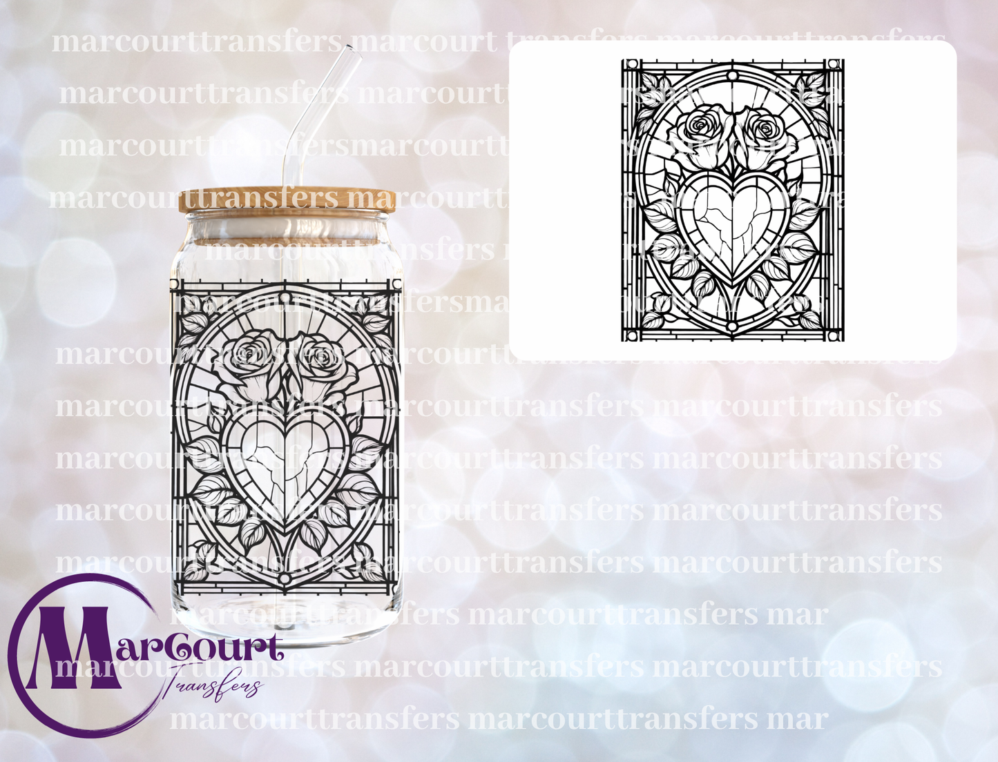 HEART AND ROSES GLASS-UV DTF CUP WRAP
