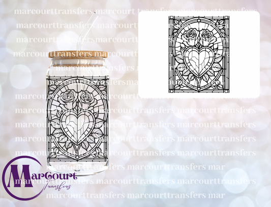 HEART AND ROSES GLASS-UV DTF CUP WRAP