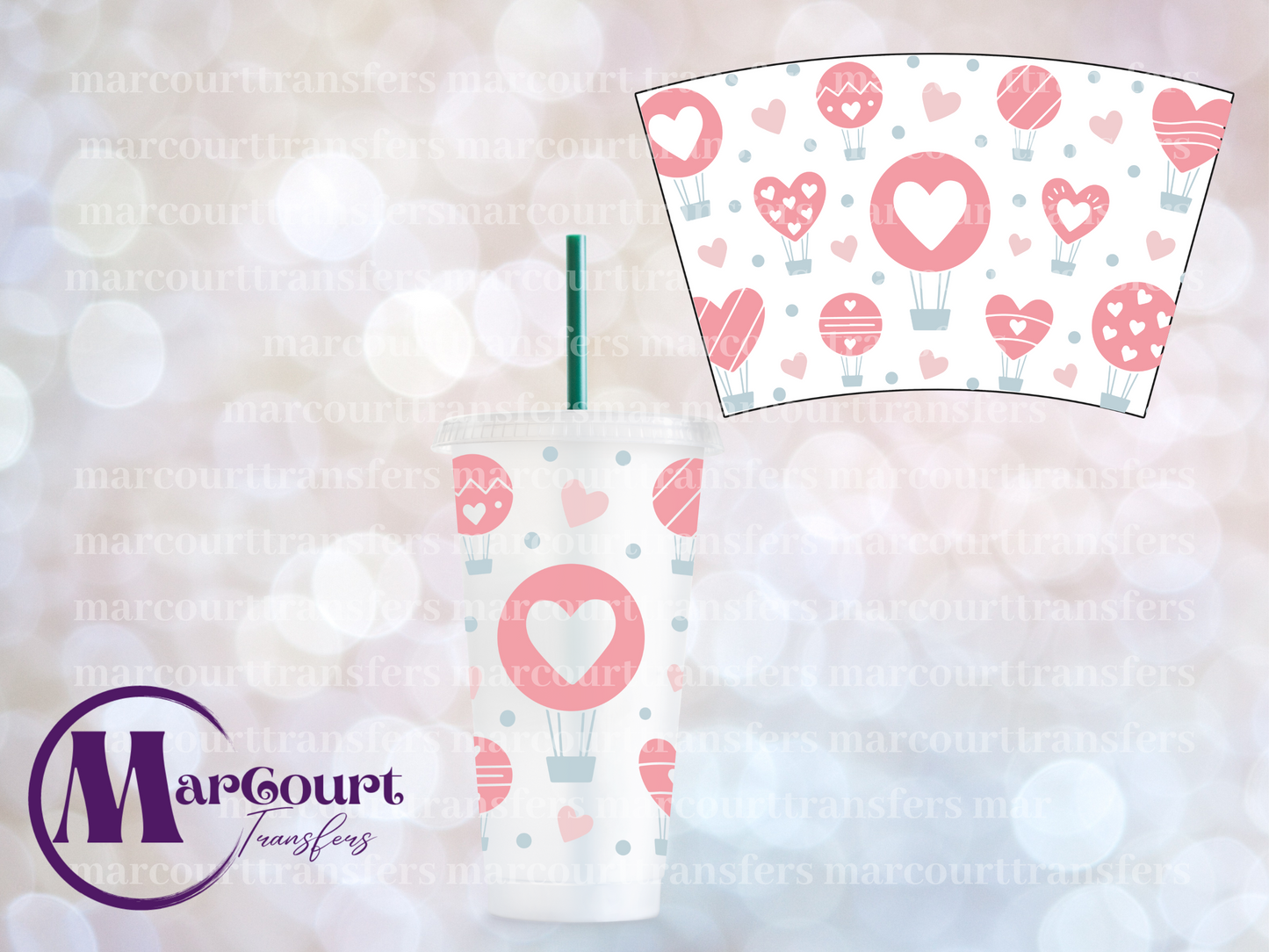 HEARTS AIR BALLOONS-24 0Z VENTI COLD CUP -UV DTF CUP WRAP *rts