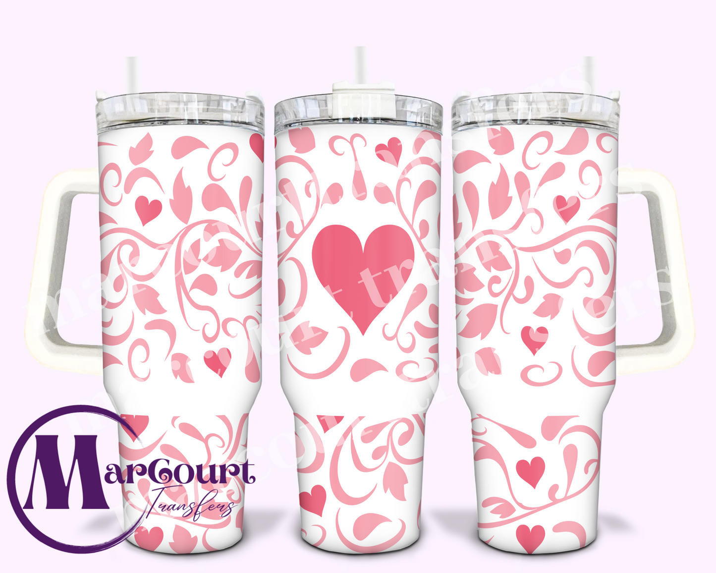 HEARTS AND LEAVES VALENTINE-40 0Z-UV DTF CUP WRAP