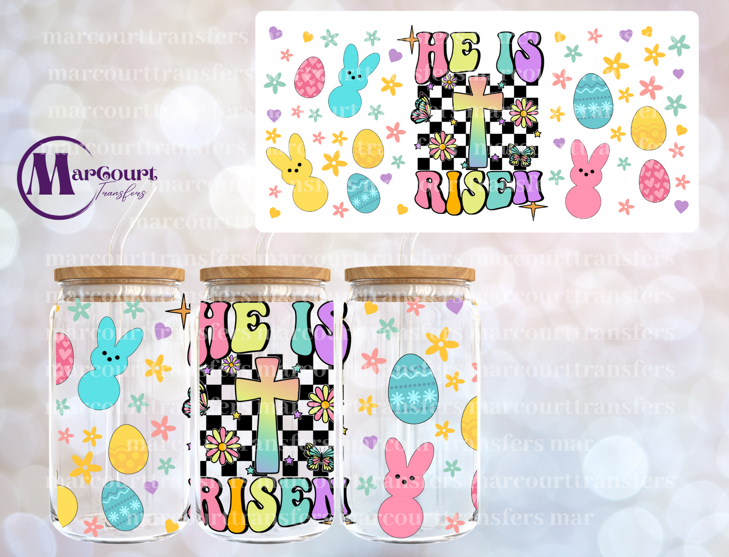 HE IS RISEN PEEPS AND EGGS-16 0Z-UV DTF CUP WRAP