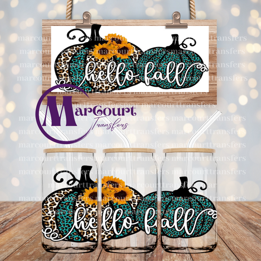 HELLO FALL TEAL CHEETAH-UV DTF CUP WRAP