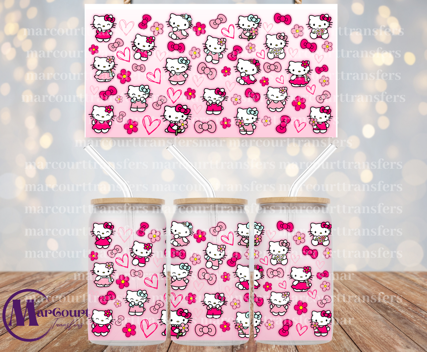 KITTY BOWS HEARTS AND FLOWERS-16 OZ SUBLIMATION TRANSFER