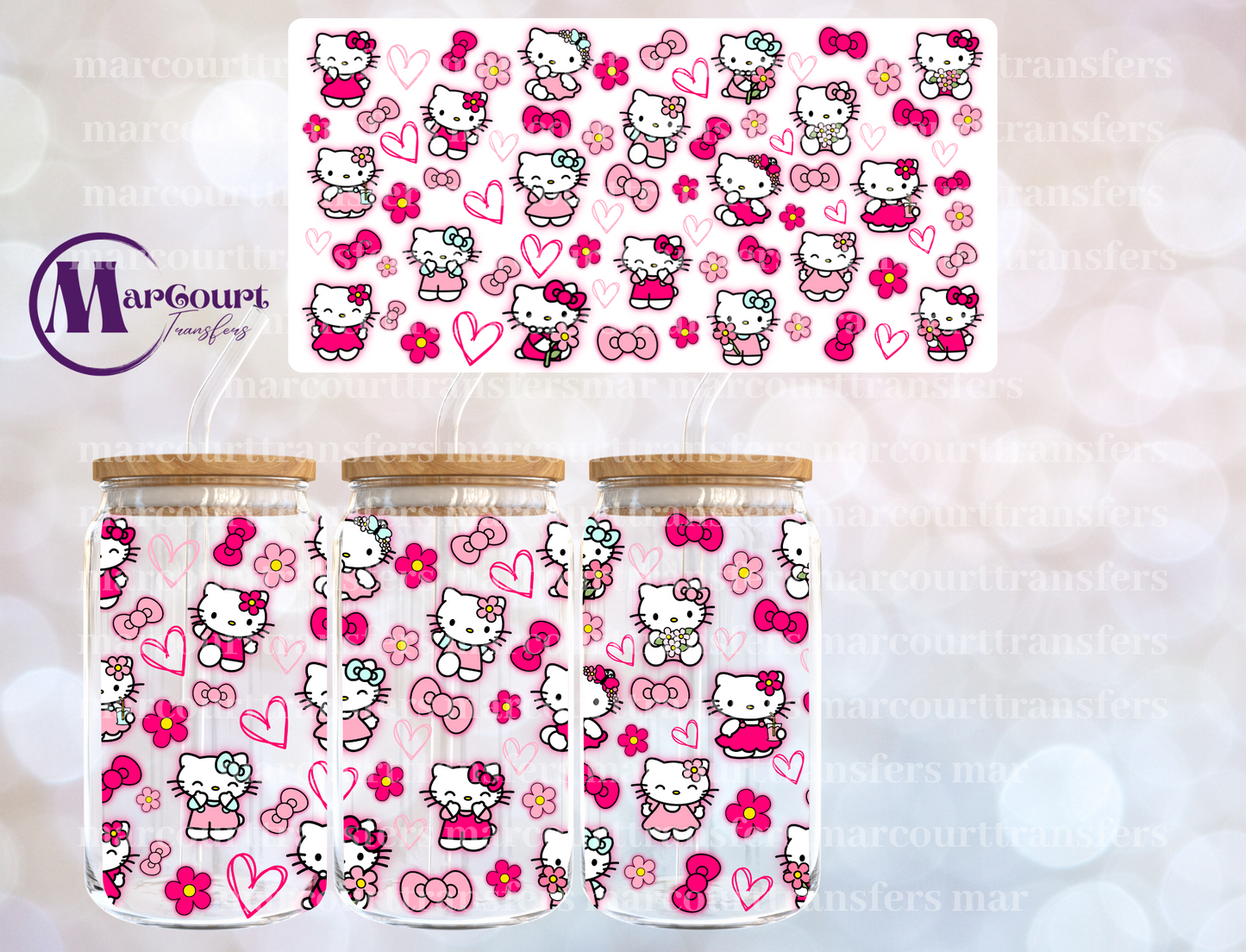 HELLO KITTY BOWS AND HEARTS-16 0Z-UV DTF CUP WRAP