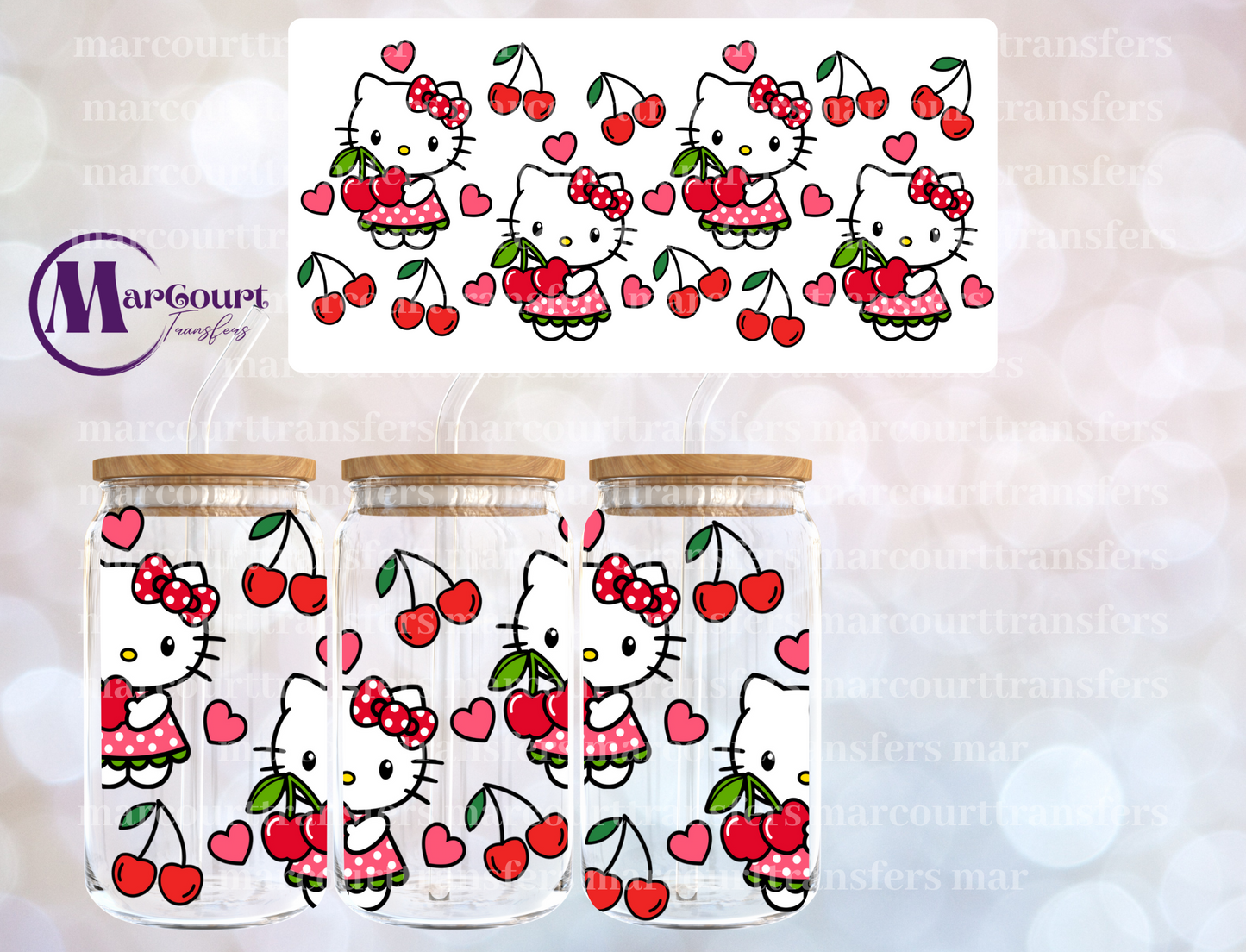 HELLO KITTY CHERRIES-16 0Z-UV DTF CUP WRAP