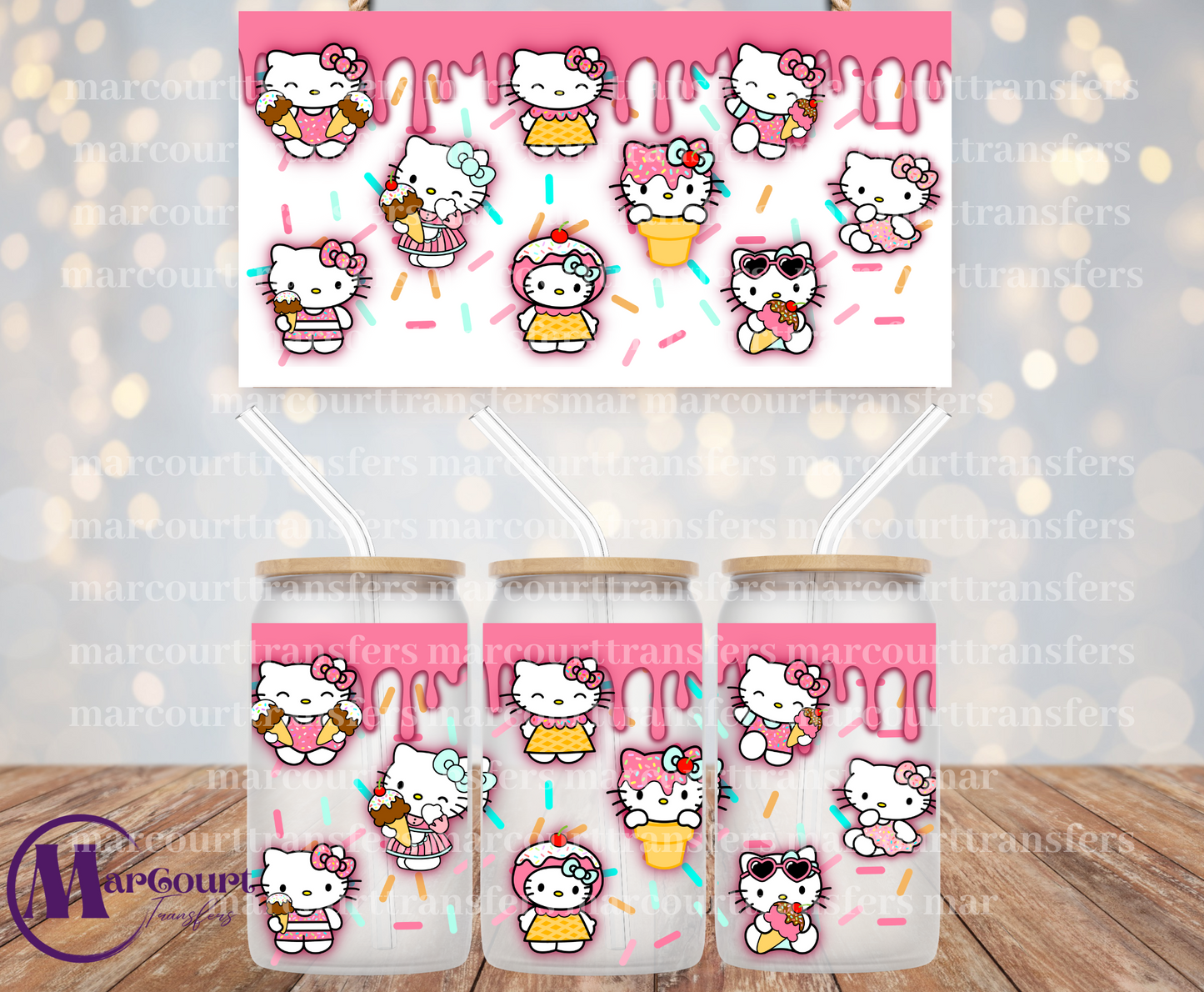 HELLO KITTY ICE CREAM-16 OZ SUBLIMATION TRANSFER