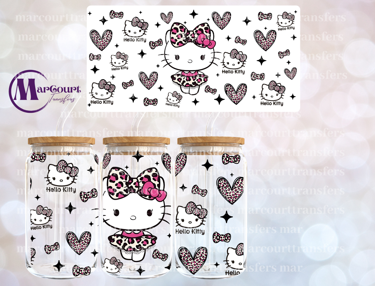 HELLO KITTY LEOPARD HEARTS-16 0Z-UV DTF CUP WRAP