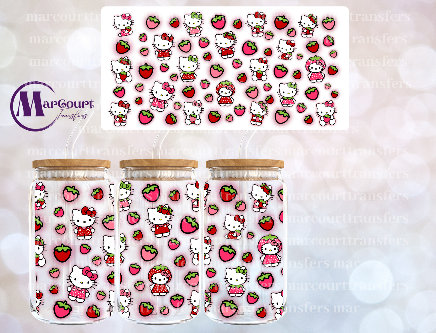 HELLO KITTY STRAWBERRIES-16 0Z-UV DTF CUP WRAP