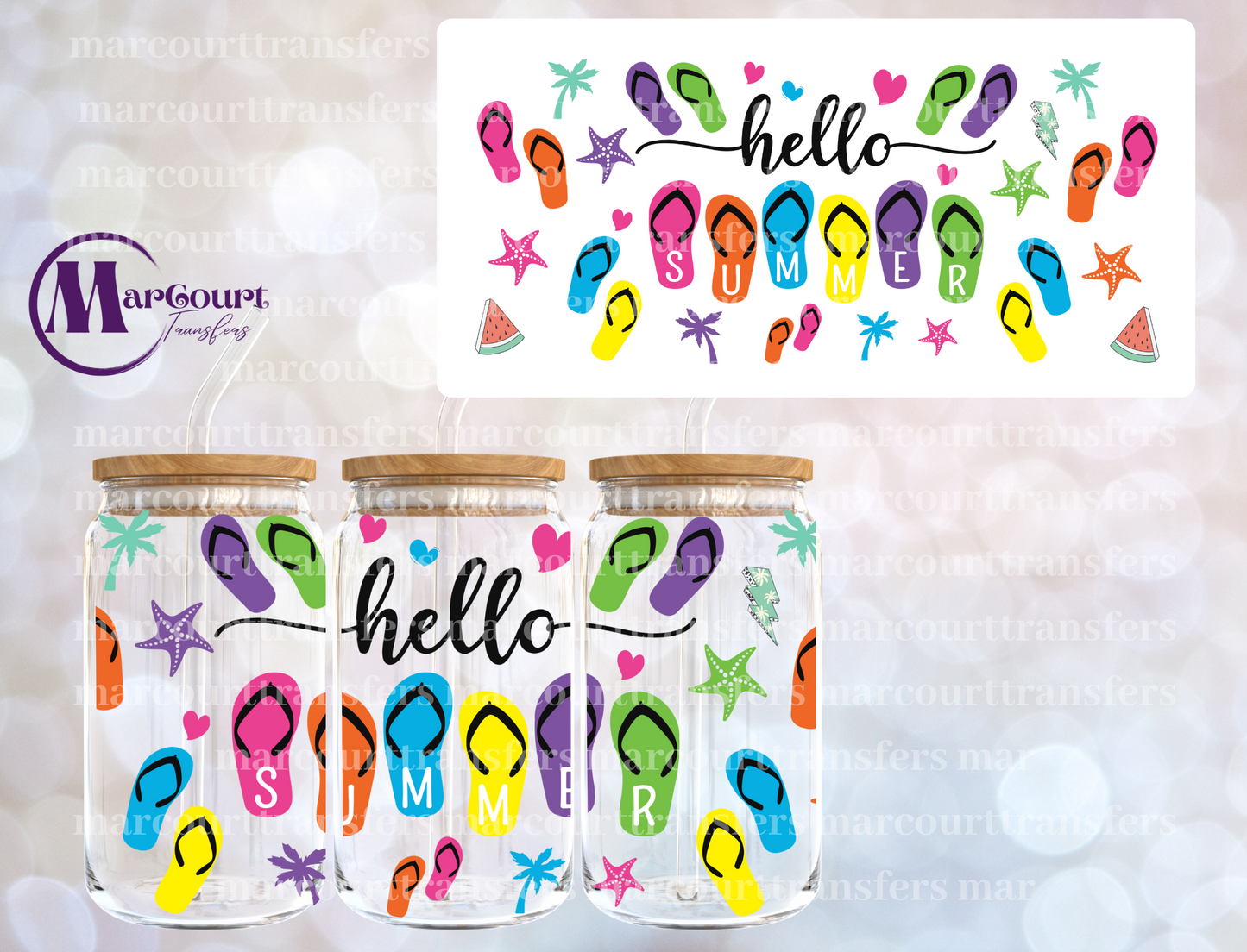 HELLO SUMMER FLIP FLOPS-16 0Z-UV DTF CUP WRAP