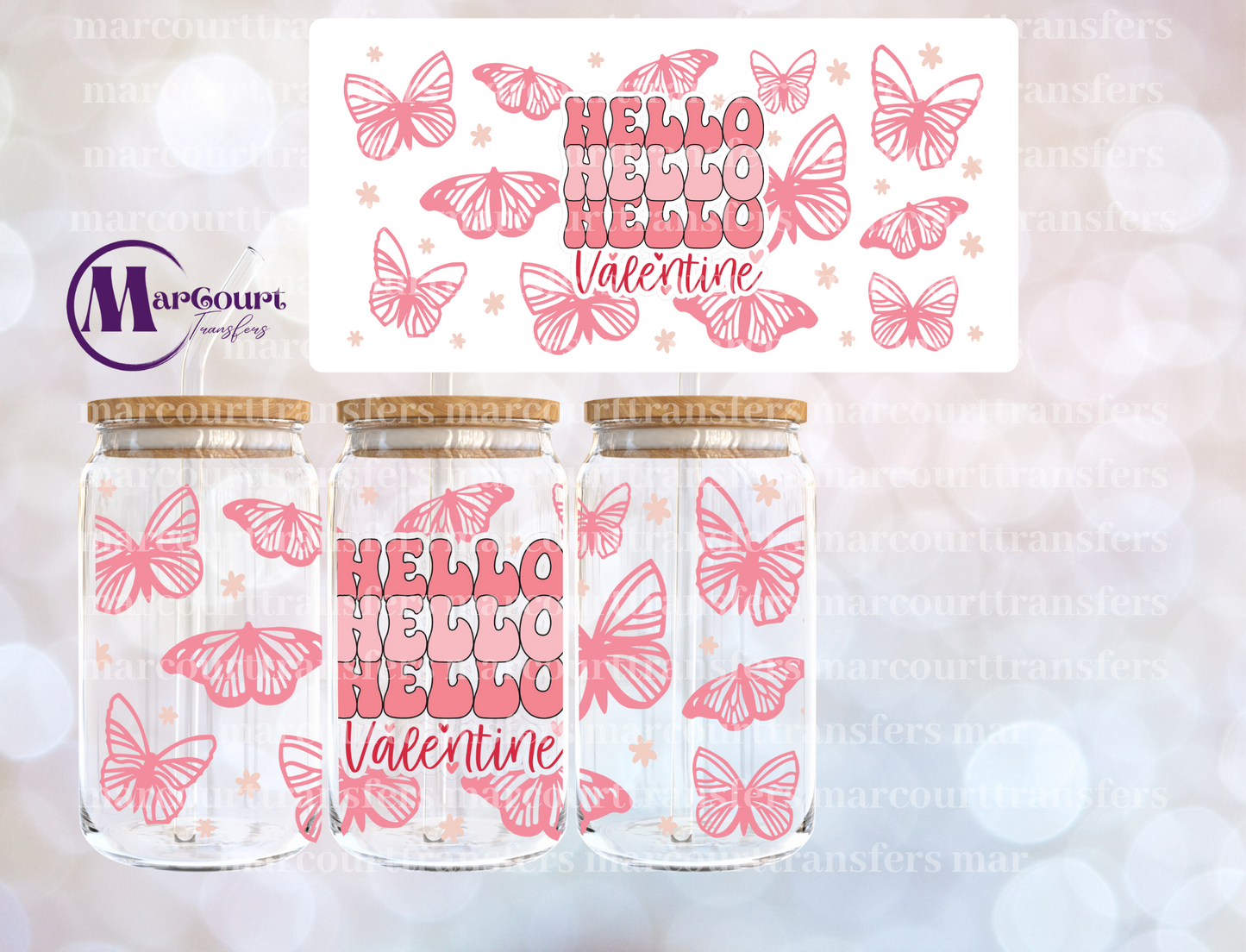 HELLO VALENTINE BUTTERFLIES-16 0Z-UV DTF CUP WRAP