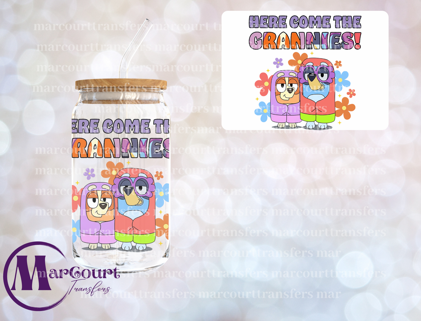 BLUEY HERE COME THE GRANNIES-DECAL-UV DTF CUP WRAP