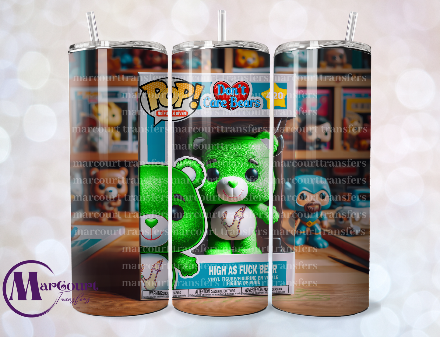 HIGH AS F CARE BEAR-SKINNY TUMBLER TRANSFER