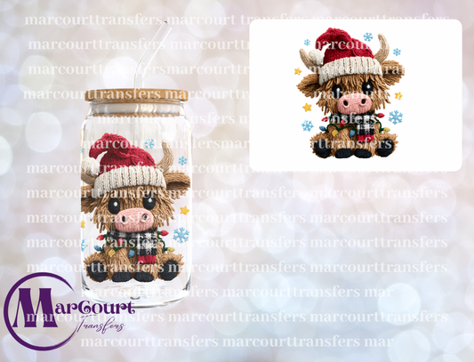 HIGHLAND COW WITH SCARF CHRISTMAS YARN-DECAL-UV DTF CUP WRAP