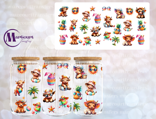 HIGHLAND COW BEACH SUMMER-16 0Z-UV DTF CUP WRAP