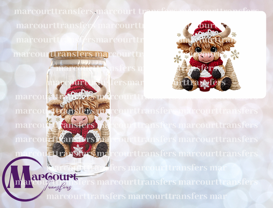 HIGHLAND COW WITH COCOA CHRISTMAS YARN-DECAL-UV DTF CUP WRAP