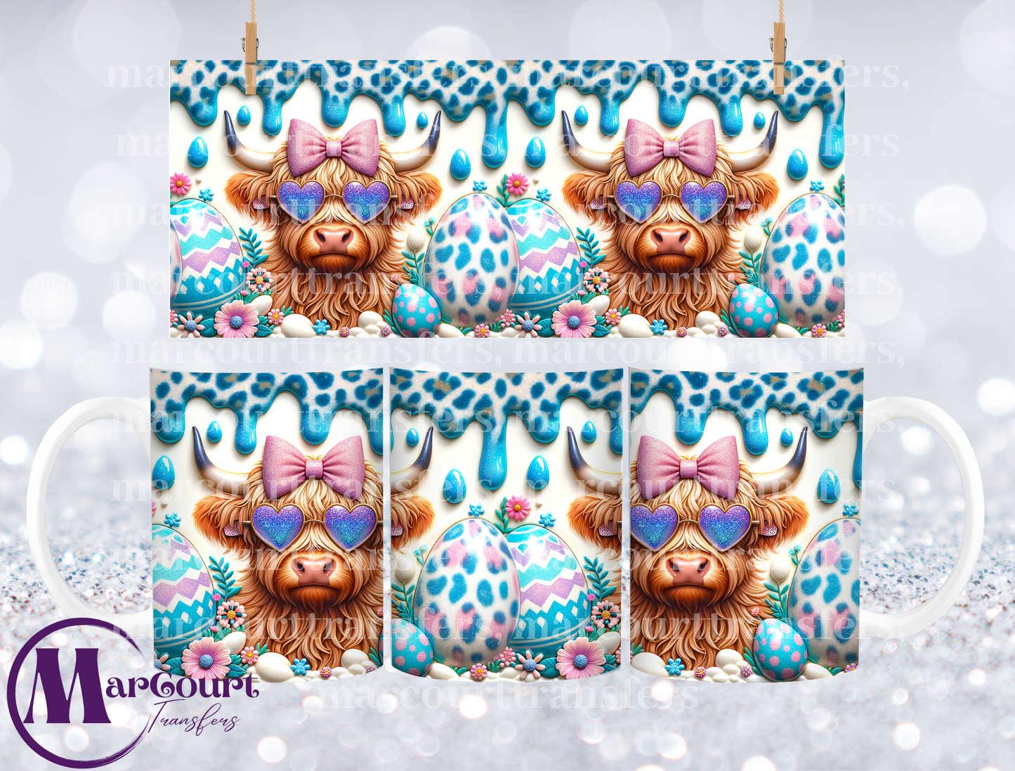 HIGHLAND COW EASTER 3-MUG TRANSFER