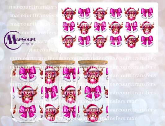 HIGHLAND COW PINK BOW SANTA SUIT-16 0Z-UV DTF CUP WRAP