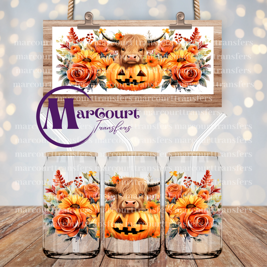 HIGHLAND COW PUMPKIN-16 0Z-UV DTF CUP WRAP